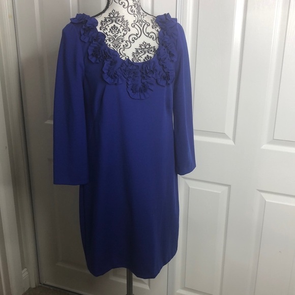 Tibi Blue Scoop Neck Ruffle Dress M Sheath - Picture 1 of 7